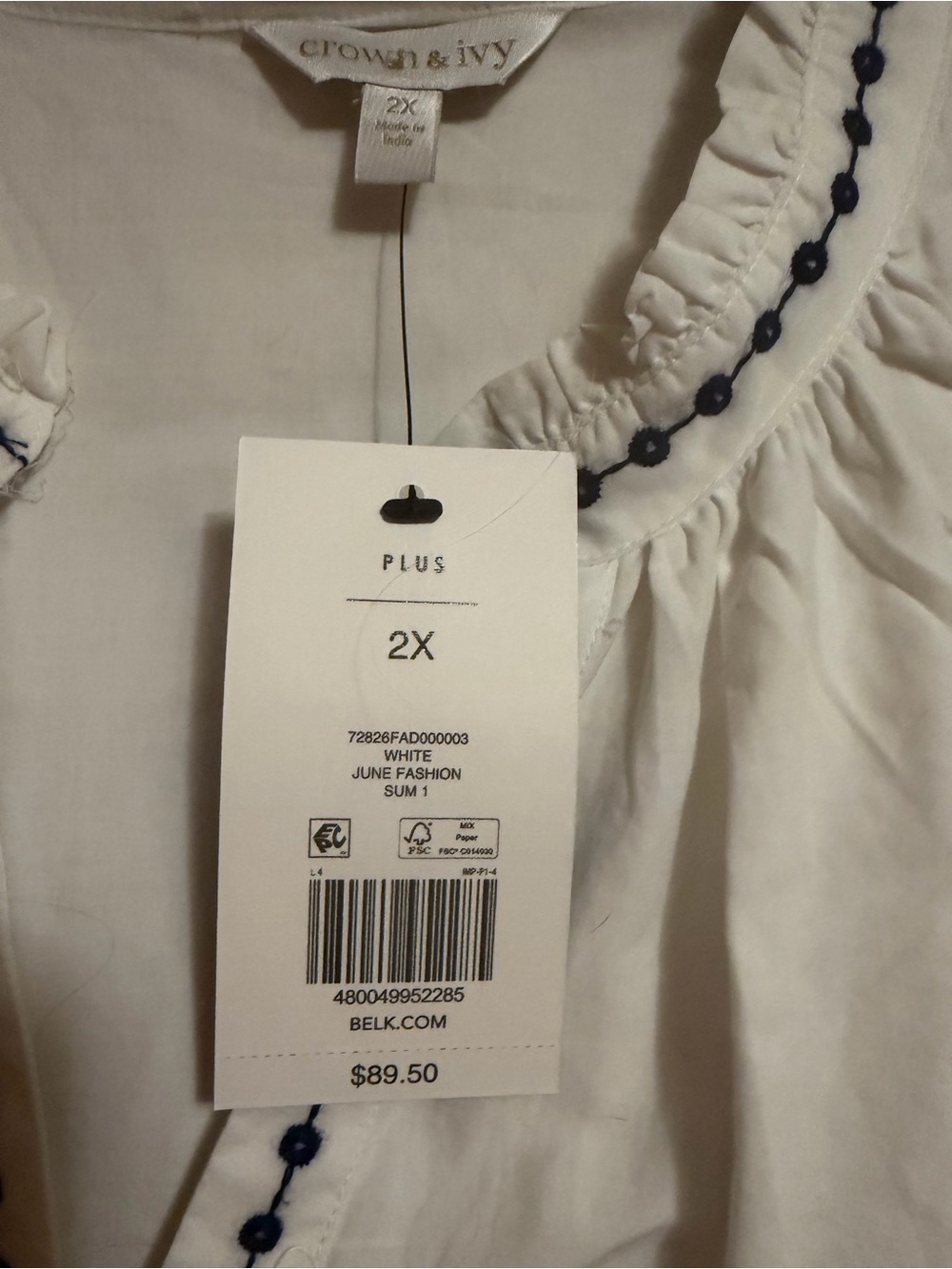 Crown & Ivy White Dress with Black Embroidery - Picture 2 of 3